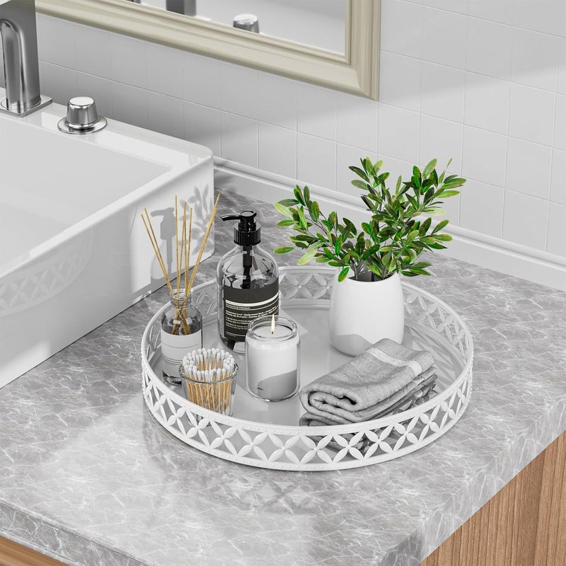 EKNITEY Bathroom Trays for Counter - 11 Inch White Decorative Tray Countertop Cosmetics Vanity Perfume Organizer Storage Tray for Bathroom - Image 1
